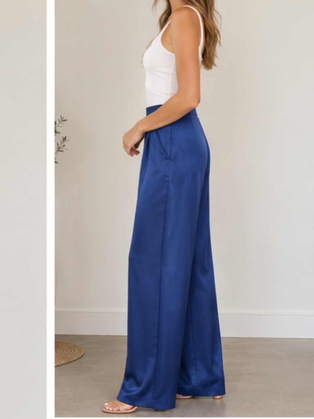 NWT Intropia Satin Wide Leg Pants High Rise With Pockets Dark Blue Size US 2